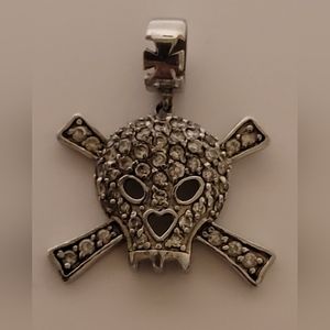SKULL Sugar Skull Sterling Silver Pendant. BEAUTIFUL with Iron Cross Baile ❤️